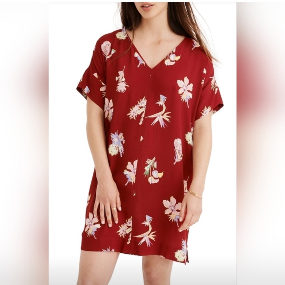 Madewell Novel Shift Dress Birds Of Paradise Red Short Sleeve Summer Size Medium